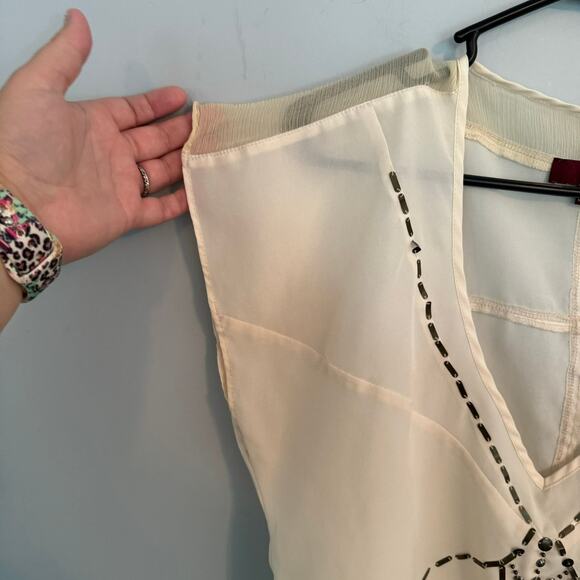 Vintage Line & Dot Semi Sheer Embellished Top Women's Size Small Off-White Ivory - Picture 4 of 9
